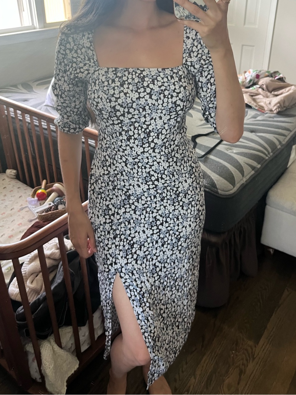 Abercrombie and Fitch Floral Square-Neck Midi Dress